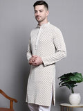Jompers Men Sequin Embroidered Pure Cotton Kurtas (Beige, L)