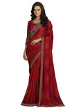 Satrani Womens Pure Chiffon Saree (3568S121N_Red & Dark Pink1)