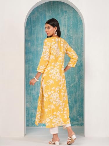 Anni Designer Women'S Cotton Blend Chikankari Embroidered Straight Kurta (Zainab Yellow-Nm_Xxl_Yellow_Xx-Large),Yellow,2XL,Cotton Blend,Regular,