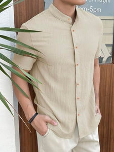 Toplot Men'S Solid Regular Fit Shirt (Popcorn-Mandarin-5210-Cream-S_Cream,Cream,,B0DK534QNB