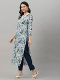 Anni Designer Women'S Cotton Blend Straight Printed Kurta With Pant (Southz Blue_S_Blue_Small),Blue,S,Cotton Blend,Straight,