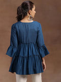 Libas Women'S Silk Blend Solid Regular Kurti (29142 Blue Blue 2Xl