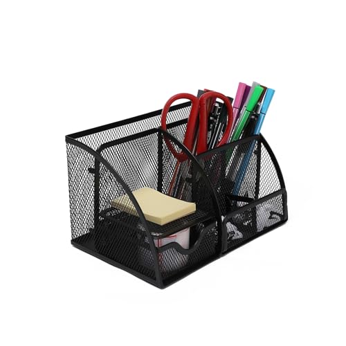 Neomate Metal Mesh Pen And Pencil Organizer | 6-Compartment Stationery Storage Box For Home & Office Accessories