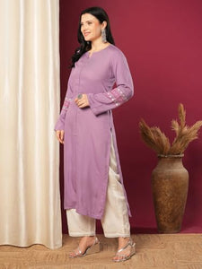 Anni Designer Women'S Rayon Viscose Straight Solid Pakistani Kurta (Sejalani Purple-Vks01_M_Cream_Medium),Purple,M,Rayon,Casual,