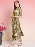 Gosriki Women'S Rayon Blend Straight Printed Kurta With Pant (Tomsk Mehandi-Vks01-Gs_Xl_Mehandi_X-Large),Mehandi,,B0DRNN14WN