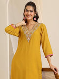 Libas Women'S Silk Blend Straight Kurtas (29704_Mustard_L)