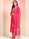 Gosriki Women'S Rayon Viscose Printed Straight Kurta With Pant & Dupatta (Belagavi Pink-Vks05-Gs_5Xl_Pink_Xxxxx-Large),Pink,5,B0DT77JVQL