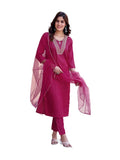 Sanisa Women's Art Silk Sequence Embroidery Straight Kurta Set with Dupatta (143KBD1546N-M_Magenta)