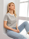 Toplot Stripe Printed Short Sleeve Regular Fit Top For Women (Top-5142-Grey-S),Grey,,B0CHQB8DHW