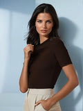 Kotty Women'S Slim Fit Half Sleeve Ribbed T-Shirt(Brown_M)