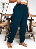 Toplot Women Casual Slanted Pocket Elastic Waist Tapered Pants (Button-Pant-5192-Turquoise-30),Turquoise,30,B0D874TMGF