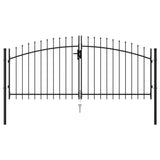 vidaXL Fence Gate Double Door with Spike Top Steel Garden Lawn Barrier Drive Gate Fencing Metal Stockade Courtyard Outdoor Struc