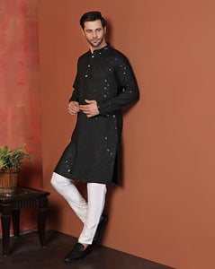 Toplot Kurta For Men || Men'S Ethnic Wear Sequin Embroidered Cotton Blend Kurta Set || Men'S Kurta (Men-Seq-Kurta-Set-5209-Black-Xxl),Black,2,B0DKF4Q3HR
