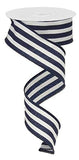 Vertical Stripe Wired Edge Ribbon 10 Yards (Navy Blue, 1.5 Inches)