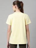 Enamor Athleisure Relaxed Fit Short Sleeve Round Neck Antimicrobial Finish Breathable Stretch Cotton Activewear Sports Tshirt for Women - A301 (A301_Lemon Cream/Inhale Exhale Graphic_XL),Lemon Cream /Inhale