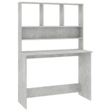vidaXL Engineered Wood Desk with Shelves - Space-Saving Vertical Design - Concrete Gray - Ideal for Small Offices and Dorm Space