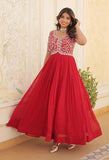 Fashion Basket Georgette Embroidered Anarkali Gown For Women Red M