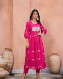 Gosriki Women'S Rayon Blend Anarkali Printed Kurta With Pant (Anveshi Pink-Vks03-Gs_Xl_Pink_X-Large),Pink,,B0DH2PGYYX