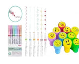 Eclet Linear Highlighter Pen Pack of 6 + 10PCS Stamp Set | School & College Stationery Combo Kit TS