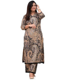 Anni Designer Women'S Rayon Viscose Straight Printed Kurta With Palazzo (Elevate Black_Xxl_Black_Xx-Large),Black,2XL