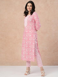 Gosriki Women'S Cotton Blend Straight Printed Kurta With Pant (Od18 Pink-Gs_M_Pink_Medium),Pink,,B0CTXGVMZ2