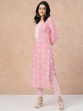 Anni Designer Women'S Cotton Blend Straight Printed Kurta With Pant (Od18 Pink_L_Pink_Large),Pink,L,Cotton Blend,Regular,