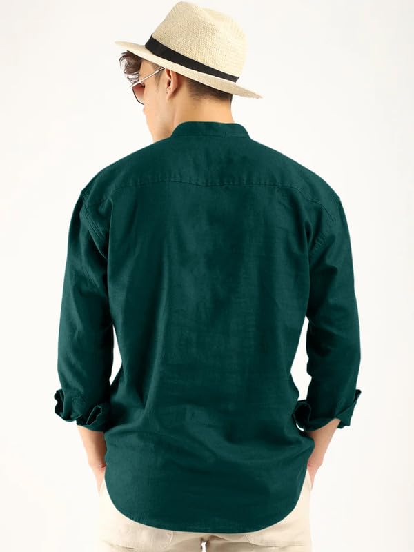 Royalscout Men'S Cotton Polyester Blend Solid Regular Fit Full Sleeve Short Kurta Green Green L Jm_Button_Green_L