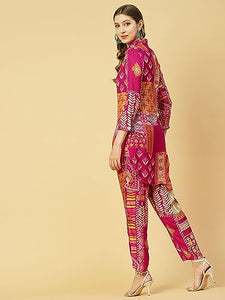 Anni Designer Women'S Chanderi Cotton Short Length Printed Co-Ord Set (Abc Pink Co-Ord-Nkm_S_Pink_Small),Pink,S,Chanderi,Regular,Kurta, Shirt