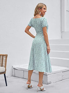 Toplot Dresses For Women Floral Print With Puff Sleeve (T-Dress-5006-Sky-S),Sky,,B0B3DDWCLL