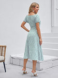 Toplot Dresses For Women Floral Print With Puff Sleeve (T-Dress-5006-Sky-S),Sky,,B0B3DDWCLL