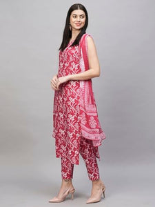 Gosriki Women'S Rayon Blend Straight Printed Kurta With Pant & Dupatta (Ball-Pink-Rkg-Gs_L_Pink_Large),Pink,,B0CT3KTQ47