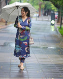 Anni Designer Women'S Cotton Blend Straight Printed Kurta With Pant (Barish Blue_5Xl_Blue_Xxxxx-Large),Blue,5XL,Rayon Viscose,Regular,