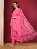 Anni Designer Women'S Rayon Blend Solid Straight Kurta With Pant & Dupatta (Janeu Pink-Vks01_Xxl_Pink_Xx-Large),Pink,2XL,Rayon Viscose,Regular,