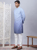 Jompers Blue Men'S Ombre Printed Kurta Pyjama Set (Blue, Xl)