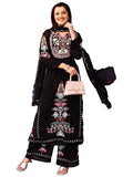 Wedani Faux Georgette Embroidered Kurta Set With Duptta For Women (In Alpha Xl Regular Black),BLACK,XL