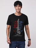Adro Guitar Design Printed T-Shirt For Men - 100% Cotton, Regular Fit, Soft Breathable Fabric. (Rn23-M-Gtr-Bl_Black_M)