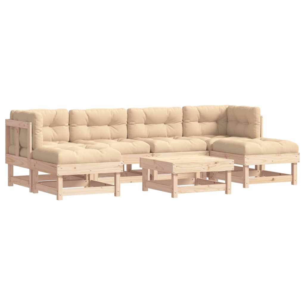 Vidaxl Patio Lounge Set With Cushions - 7 Piece Outdoor Furniture Set, Solid Pine Wood, Sturdy Frame, Comfortable Seating, Modular Design, Natural Brown