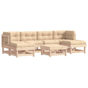 Vidaxl Patio Lounge Set With Cushions - 7 Piece Outdoor Furniture Set, Solid Pine Wood, Sturdy Frame, Comfortable Seating, Modular Design, Natural Brown