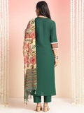 Anni Designer Women'S Rayon Viscose Floral Straight Kurta With Pant & Dupatta (Dhar-Clrs-Rb_Green_Large),GREEN,L,Rayon Blend,Classic,