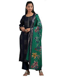 Libas Womens Printed Silk Blend Straight Kurta With Trousers And Dupatta