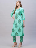Anni Designer Women'S Rayon Blend Straight Printed Kurta & Pant (Cheer Green_Xl_Green_X-Large),Green,XL,Rayon Blend,Regular,Kurta