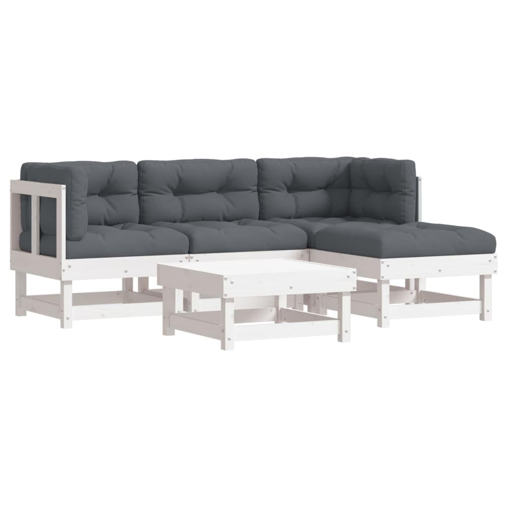 Vidaxl White Solid Wood Lounge Set - Modular And Comfortable Patio Furniture With Thickly Padded Cushions