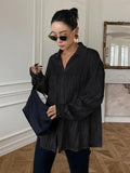 Leriya Fashion Oversized Shirt For Women | Shirt For Women Stylish Western | Long Shirt For Women (X-Large, Black)