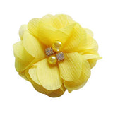 Chenkou Craft Pack of 12pcs Chiffon Flowers Ribbon Bows W/Beads 2-3/8 (60mm) Appliques Wedding Decor Bulk Lots (Yellow)
