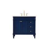 Elegant Decor Indoor Modern Under Sink Bathroom Fixtures Storage Organizer Cabinet 36 Inch Single Bathroom Vanity - Blue