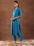 Libas Women'S Silk Blend Kurta Set (Gs1026 Blue L