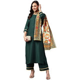 Gosriki Women'S Cotton Blend Straight Solid Kurta With Palazzo & Dupatta (Net Green_L-Go_Green_Large),Green,,B0B68Q4LH6