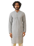 Jompers Men Grey Chikankari Embroidered Kurtas (Grey, M)