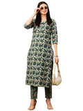 Gosriki Women'S Cotton Blend Straight Printed Kurta With Pant (Droom Green-Gs_Xxl_Green_Xx-Large),Green,2,B0CTCLTHB8