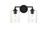 Living District Mayson 2-Light Iron & Glass Bath Sconce In Black/Clear